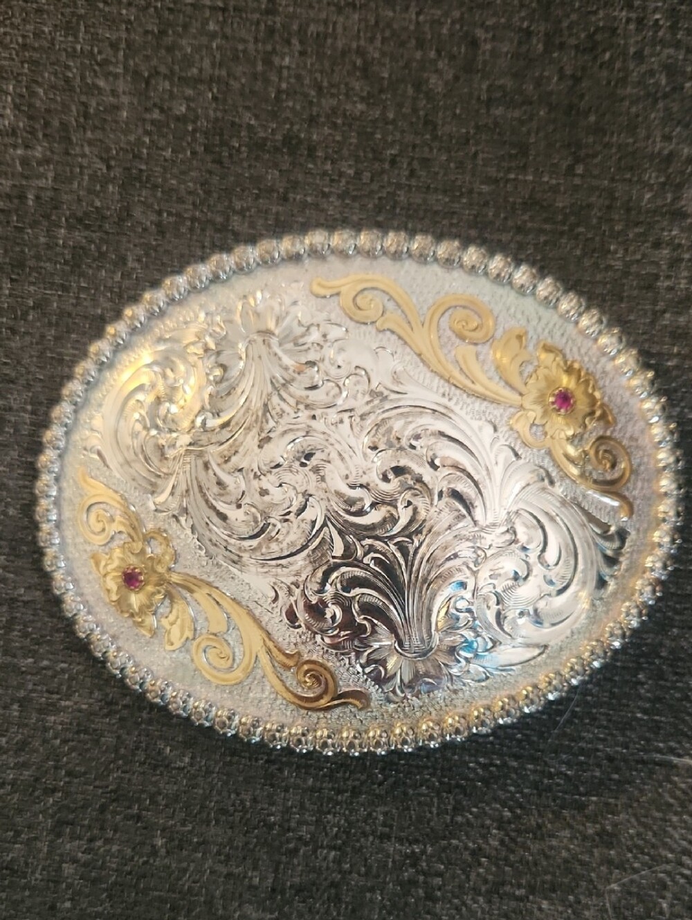 Montana Silversmiths Silver and Gold Women's Belt Buckle With Ruby Stones